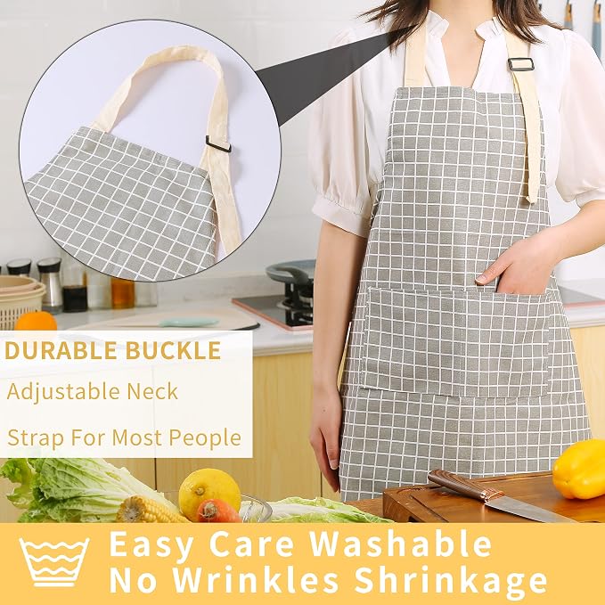 Tosewever 2 Pieces Kitchen Cooking Aprons, Waterproof Linen Adjustable Bib - Image 4