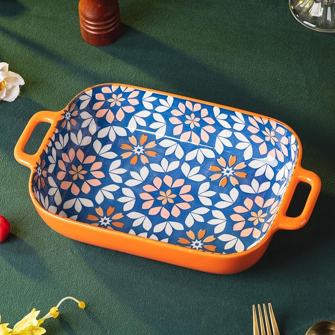 ONCCI Ceramic Baking Dish Set, 2-Piece Hand-painted Porcelain Rectangular - Image 8