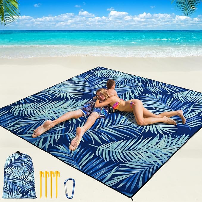 WIWIGO Beach Blanket Waterproof Sandproof Beach Mat 79" X 83"/10'x9'for 2-8 by WIWIGO