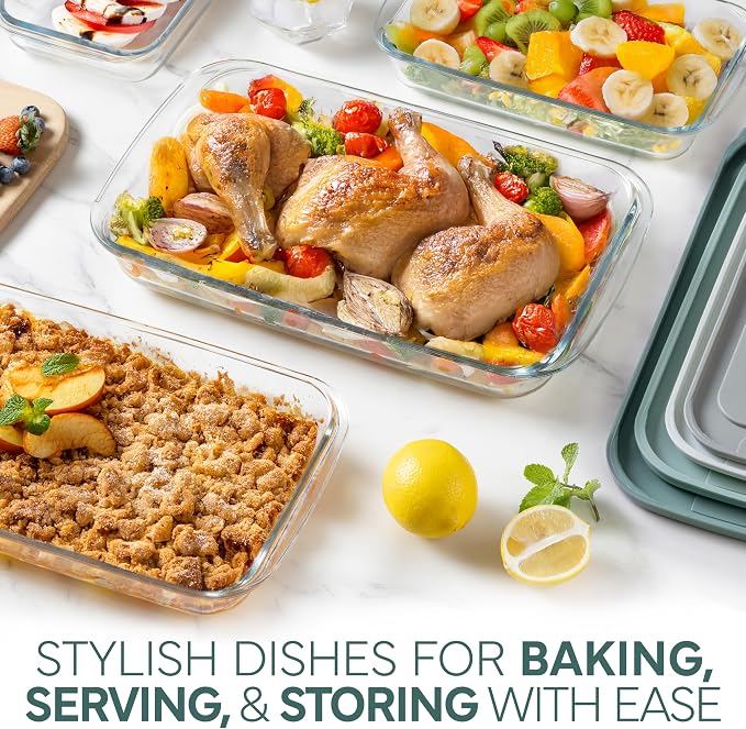 COOK WITH COLOR 8-Piece Deep Glass Baking Dish Set with Plastic Lids – - Image 2