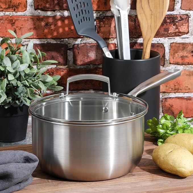 Babish Stainless Steel Saucepan 3.5 Quart Triply Professional Grade Cookware - Image 7