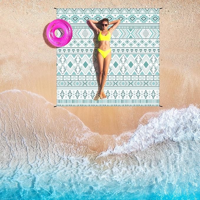 WIWIGO Beach Blanket Waterproof Sandproof Beach Mat 79" X 83"/10'x9'for 2-8 - Image 6