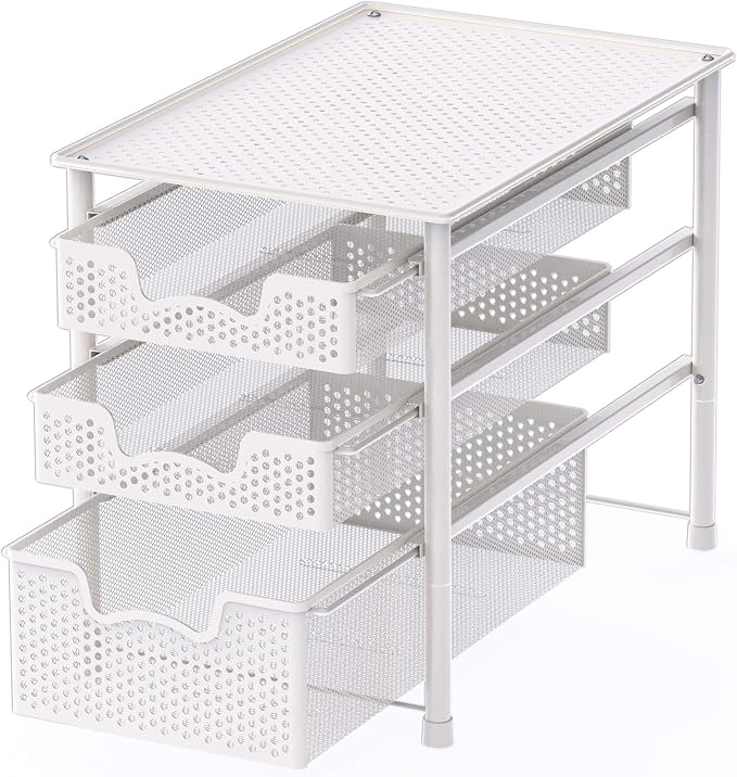 Simple Houseware 3 Tier White Alloy Steel Sliding Basket Organizer Drawer - Image 3