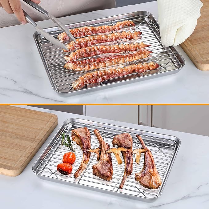 Homikit Quarter Sheet Pan with Rack Set, 9x13 Stainless Steel Baking Sheets - Image 6