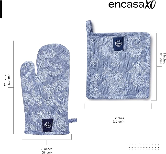 Encasa XO Heat Resistant 100% Cotton Oven Glove & Potholder Set - Image 2
