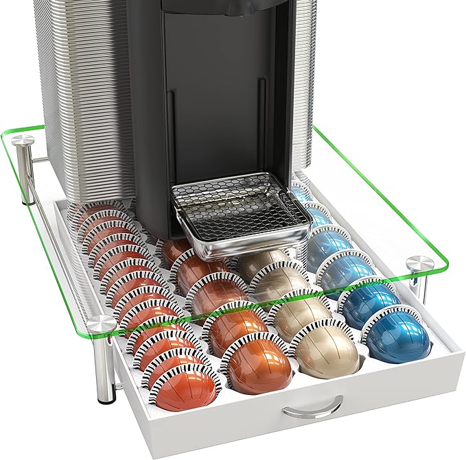 DecoBrothers Crystal Tempered Glass Vertuo Pod Holder Drawer, 28 Large or 56 by DecoBrothers