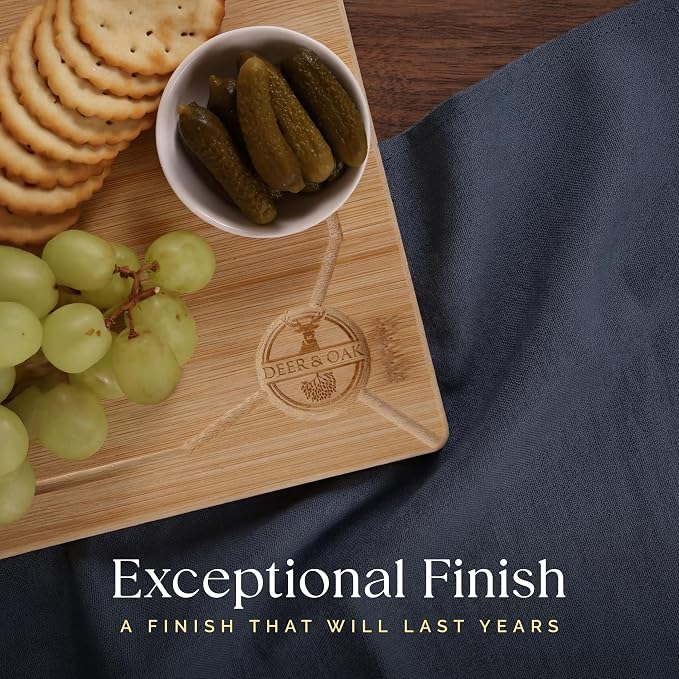 Deer & Oak Large Bamboo Chopping Board 15" x 9.8" x 0.8", Premium Wooden - Image 9