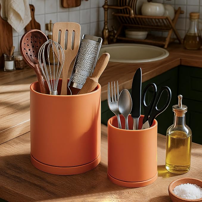 D'vine Dev 360° Rotating Utensil Holder Set – 7.2"+5" Kitchen Utensil Crocks - Image 2