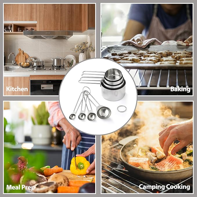 8PCS Measuring Cups, OHOLA Stainless Steel Measuring Cups and Spoons Set - Image 4