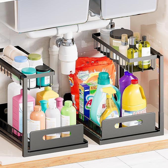 VUSIGN Under Sink Organizers Storage, 2 Tier Under Cabinet Organizer Shelf by VUSIGN