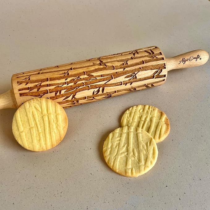 BAMBOO Embossed Rolling Pin for Ceramic. Clay Roller and Ceramic Stamp for - Image 4