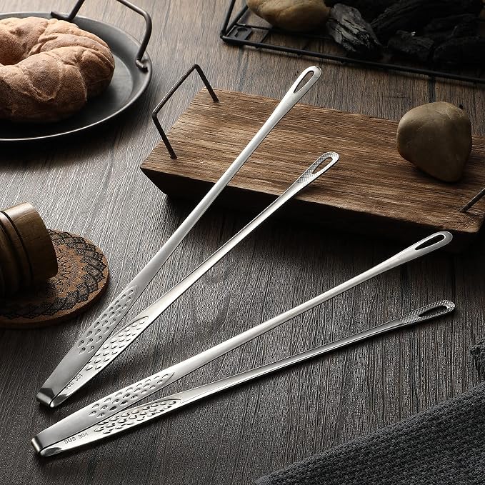 Geiserailie 3 Pcs 9.4inch Korean BBQ Tongs Stainless Steel Kitchen Tweezers - Image 4