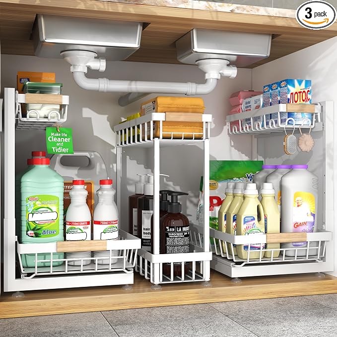Sevenblue 3 Pack Under Sink Organizer, Height Adjustable Storage Shelves by Sevenblue