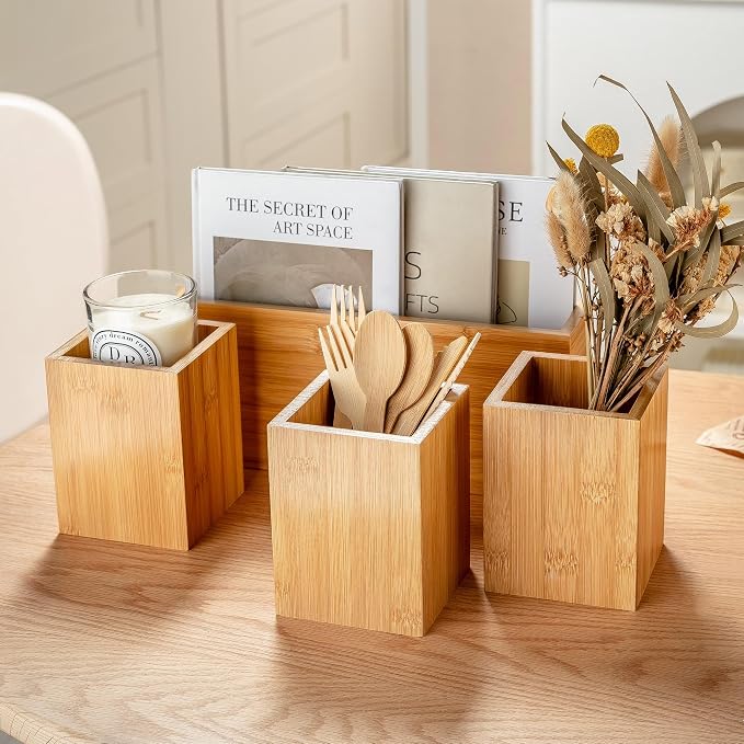 PTSTING Silverware Caddy Wood Utensil Holder Paper Plate Dispenser Silverware - Image 6