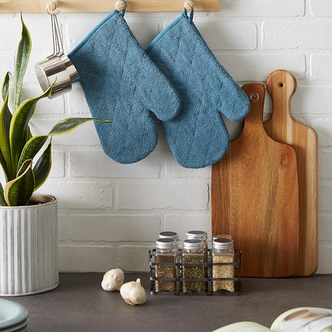 DII Basic Terry Collection 100% Cotton Quilted, Oven Mitt, Storm Blue, 2 Piece - Image 4