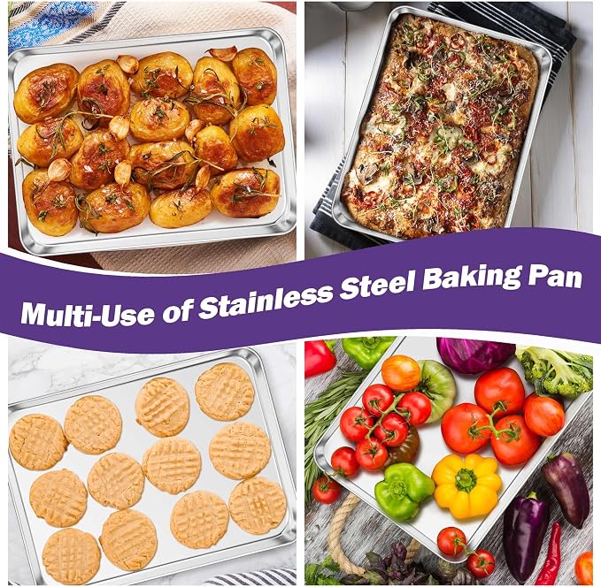 TeamFar Toaster Oven Pan Set of 2, Stainless Steel Toaster Oven Baking Tray - Image 4