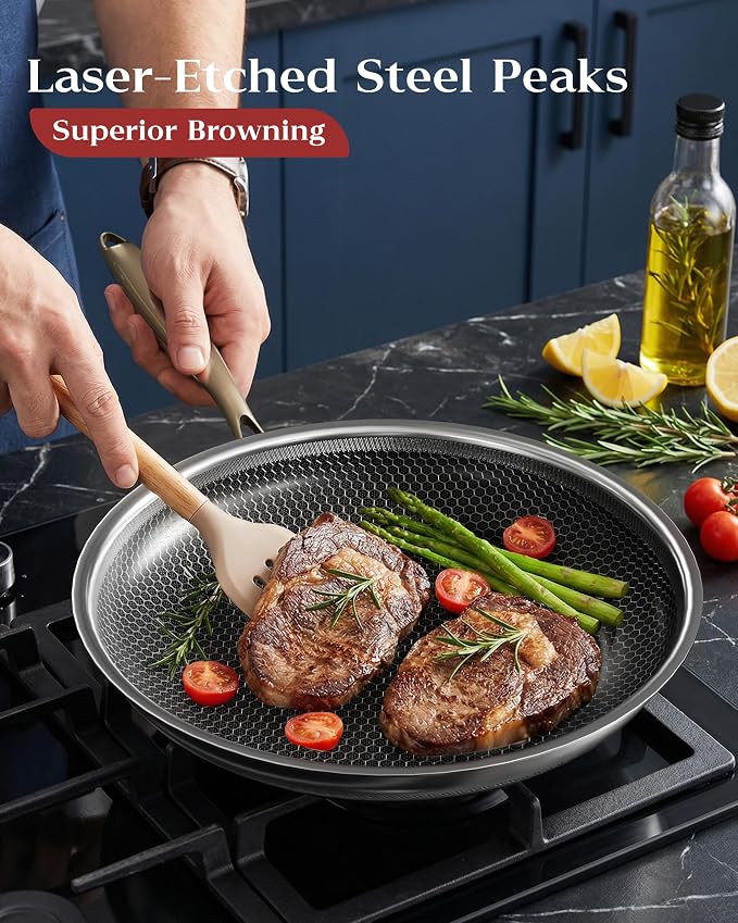 Nonstick Frying Pan with Lid 12-Inch, Durable Stainless Steel Skillet, - Image 3