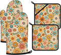 Boho Floral Oven Mitts and Pot Holders Sets 4Pcs, Extra Long Oven Gloves by VisittheDuibelproduct