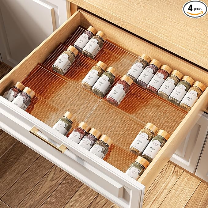 MUDEELA Clear Spice Drawer Organizer, 4 Tier- 2 Set Spice Rack by MUDEELA