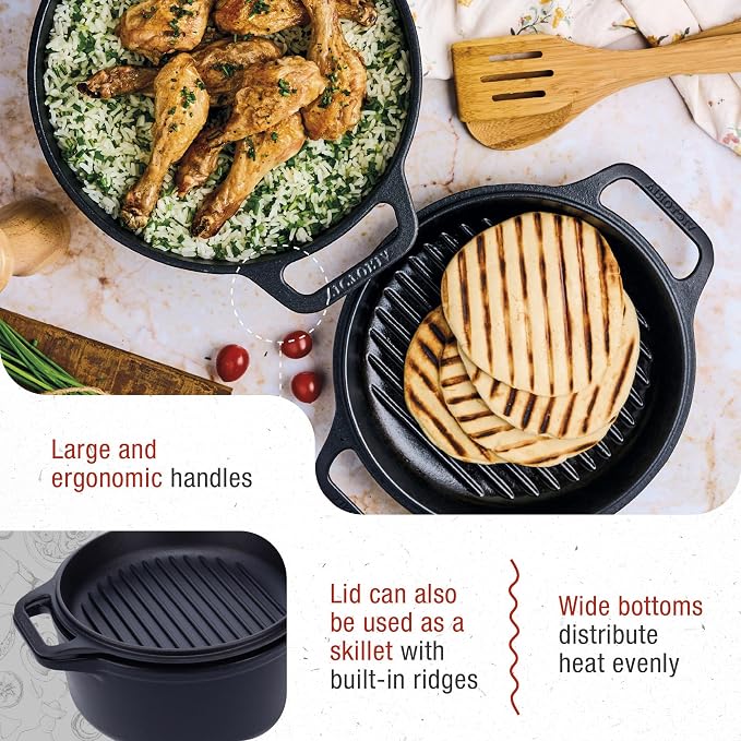 Victoria 6-Quart Cast Iron Combo Cooker, Combination Dutch Oven and Skillet - Image 2