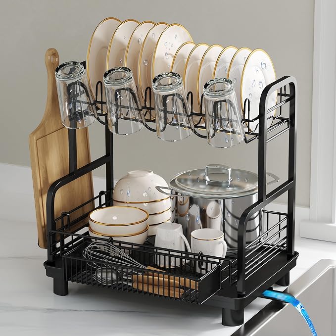 romision 2 Tier Compact Stainless Steel Dish Drainers Drying Rack by Romision
