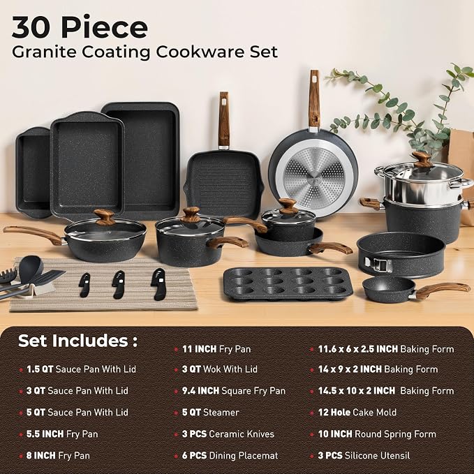 30 Piece Pots and Pans Set Non Stick, Granite Induction Cookware Sets, Nonstick - Image 6