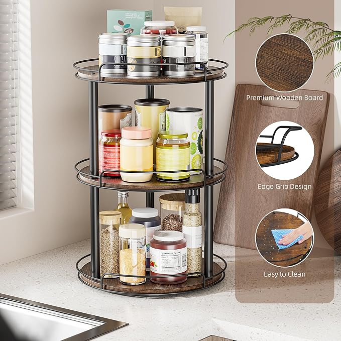 LAMU 10'' Wood Lazy Susan Turntable Organizer - Image 2