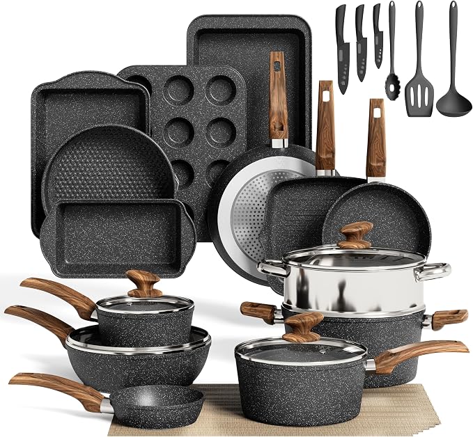 MAISON ARTS Pots and Pans Set Non Stick, 30 Piece Kitchen Cookware & Bakeware by MAISONARTS