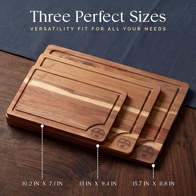 Pre-Oiled, Non Toxic 3-Piece Acacia Cutting Board Set - Image 5