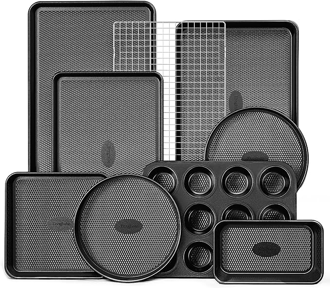HONGBAKE 9-Piece Baking Pans Set Nonstick, Stackable Non Toxic Bakeware Sets by HONGBAKE