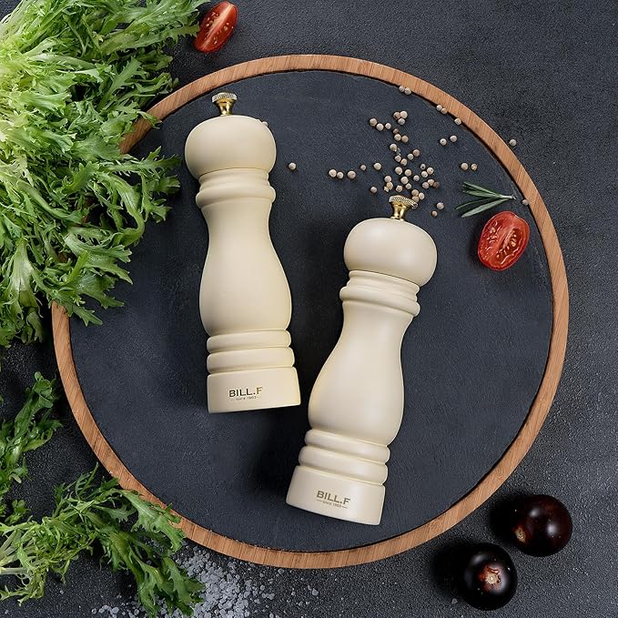 BILL.F Salt and Pepper Grinder Wooden Pepper Mill Grinder White Salt Pepper - Image 2