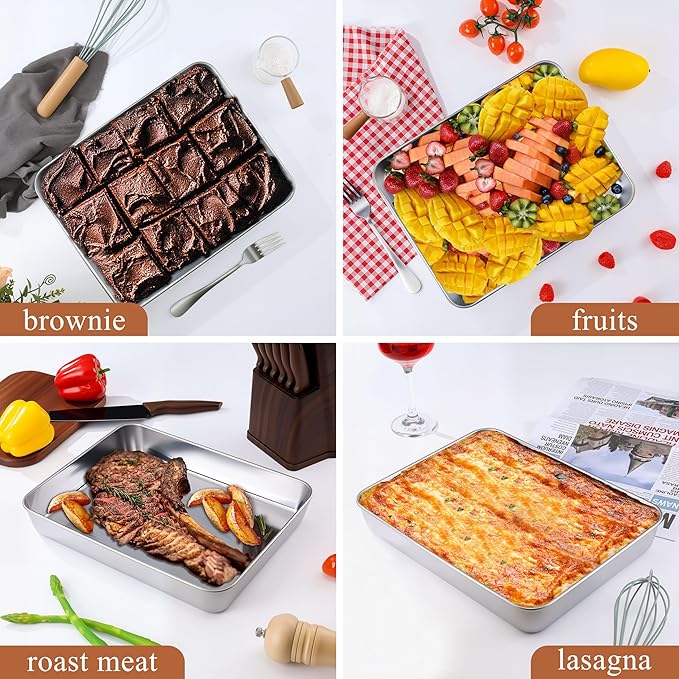LIANYU Baking Pan Set of 2, 12⅓ x 9¾ x 2 Inch Cake Lasagna Brownies Casseroles - Image 6