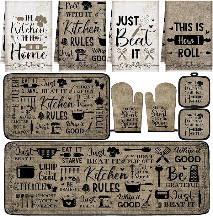 Fourluoo 10 Pcs Attractive Style Kitchen Dish Towels Rugs Oven Mitts and Pot by Fourluoo