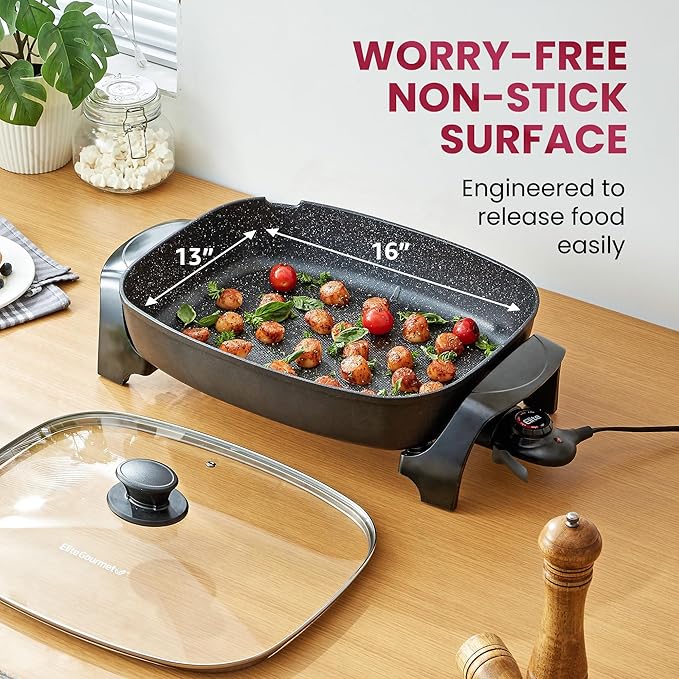 Elite Gourmet EG-6203# Extra Deep 16"x13" Non-Stick Electric Skillet - Image 2