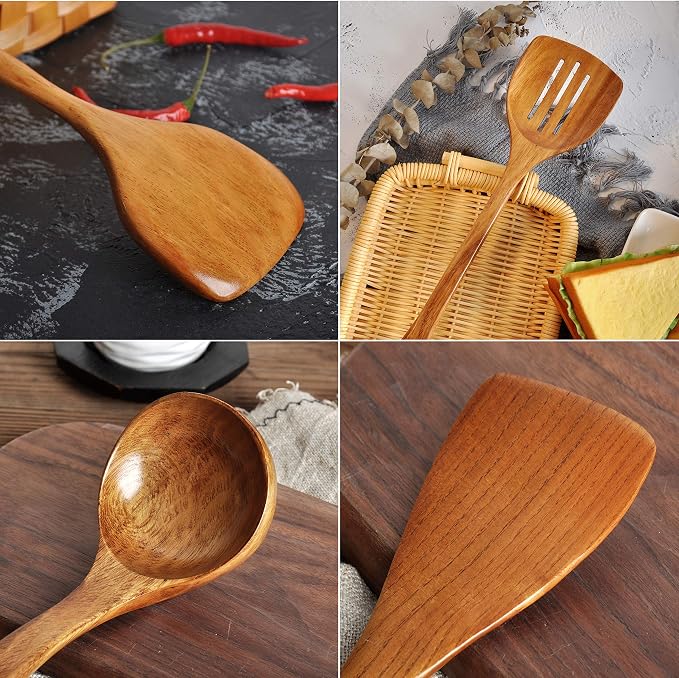 Wooden Spatula, Slotted Turner, Soup Ladle, Long Handle Utensils Set, Handmade - Image 8