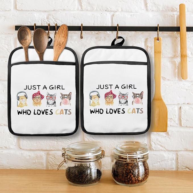 Cat Pot Holders with Pockets, Just a Girl Who Loves Cats Oven Pot Holders Heat - Image 3