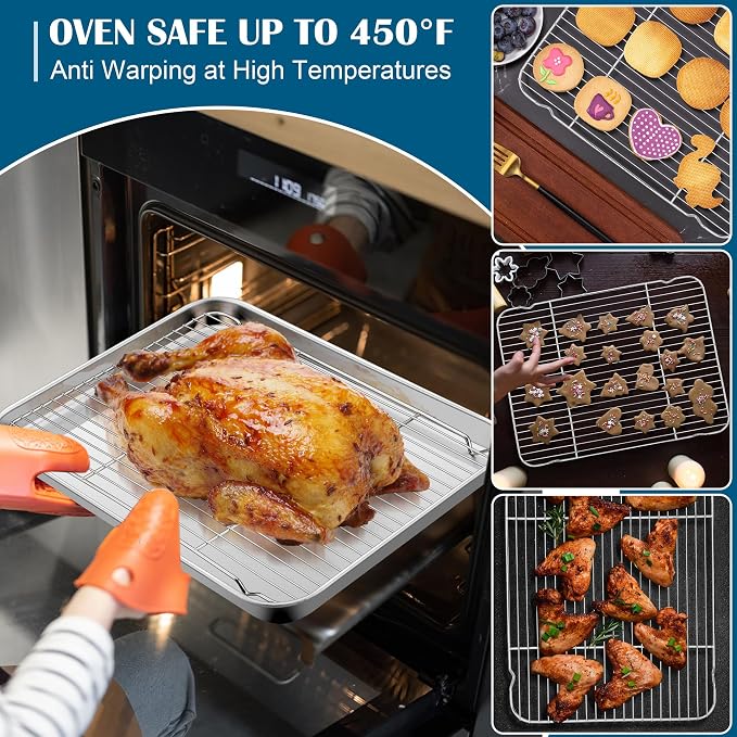 E-far Baking Sheet with Wire Rack, Large Stainless Steel Cookie Sheets Pan & - Image 5