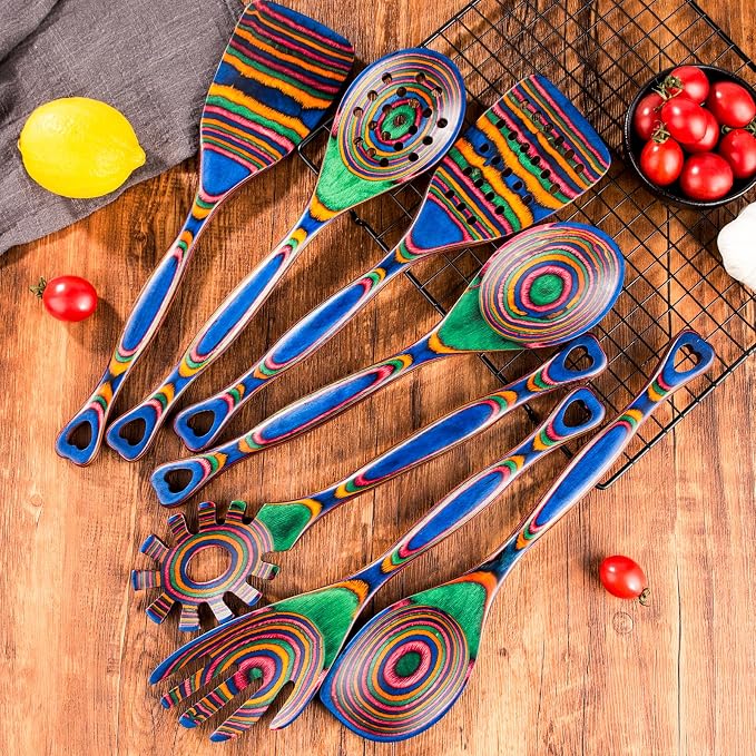 Gudamaye Pakkawood 7-Piece Wooden Cooking Utensils, Wooden Spoons - Image 9