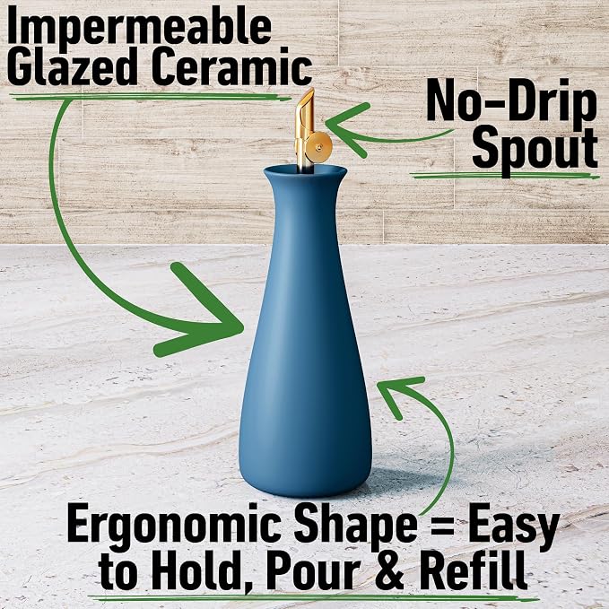 Ceramic Olive Oil Dispenser - 530 ML Capacity Matte Blue Ceramic Oil Dispenser - Image 2
