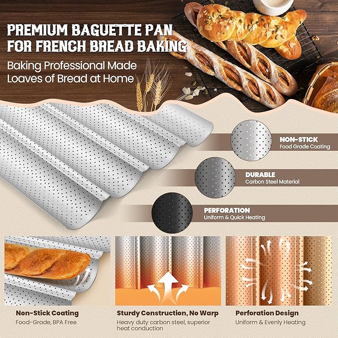 Pavsrmy Baguette Bread Pan, Premium Nonstick Perforated Baguette Pan - Image 4