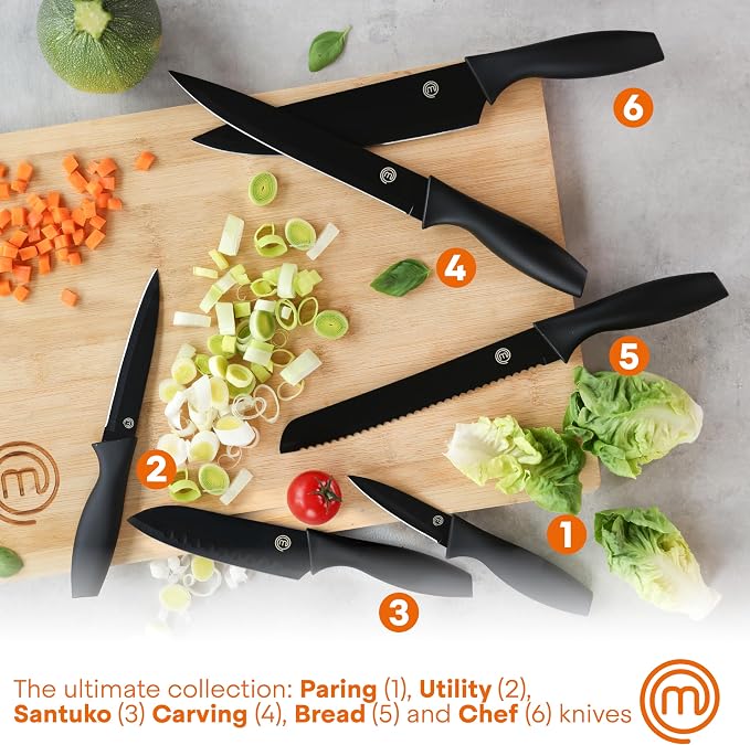MasterChef Knife Set with Block, 6 Kitchen Knives and a Universal Knife Holder - Image 2