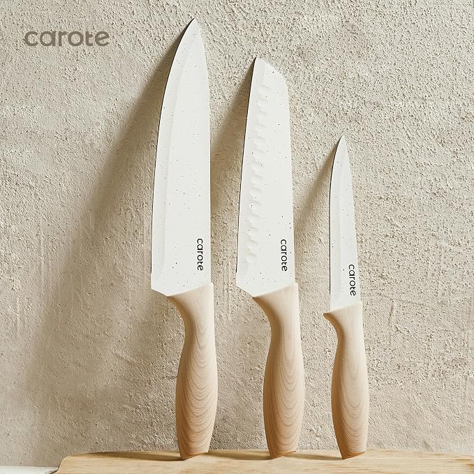 CAROTE 12PCS Knife set with Blade Guards, Granite Nonstick Ceramic Coating - Image 7