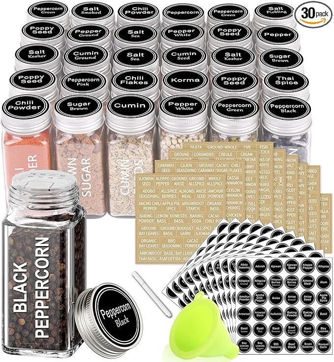 SWOMMOLY 30 Glass Spice Jars 4oz/Square Spice Bottles by SWOMMOLY
