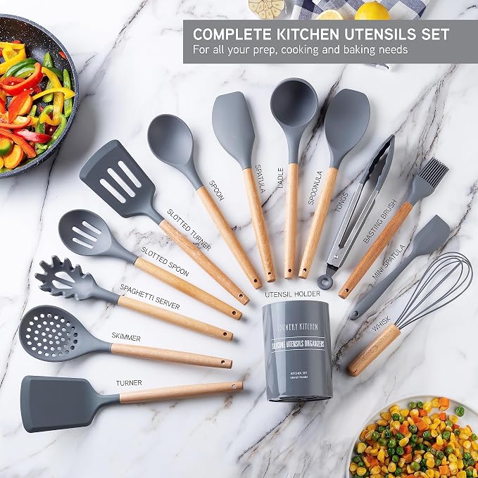 Country Kitchen Non Stick Silicone Utensil Set - Image 2