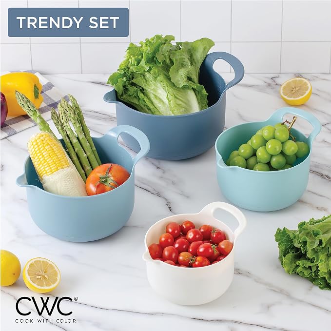 COOK WITH COLOR Nesting Plastic Mixing Bowl Set with Pour Spouts and Handles - Image 6