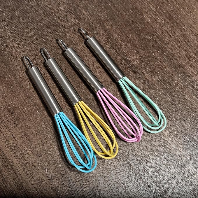 Mini Whisks 6 inch 4Pcs silica gel stainless steel Whisk, Hand Egg Mixer - Image 6