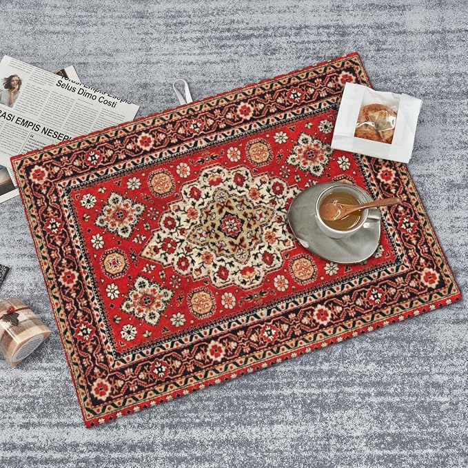 Royal Red Moroccan Dish Drying Mat Old Red Persian Carpet Texture Abstract - Image 7