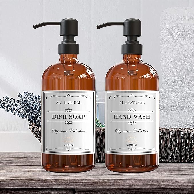 Sunrise Premium 4 Pack Amber Glass Soap Dispenser 16 OZ - Image 6