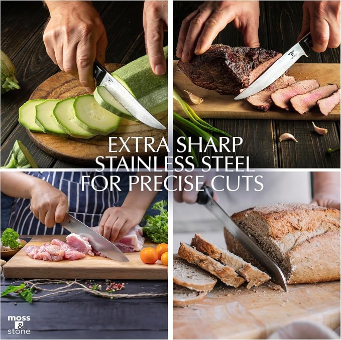 Moss & Stone 14 Pcs Knife Block Set Stainless Steel, Premium Forged Kitchen - Image 7