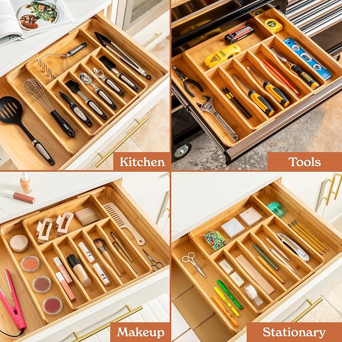 SMIRLY Silverware Drawer Organizer – Bamboo Kitchen Drawer Organizer, - Image 8